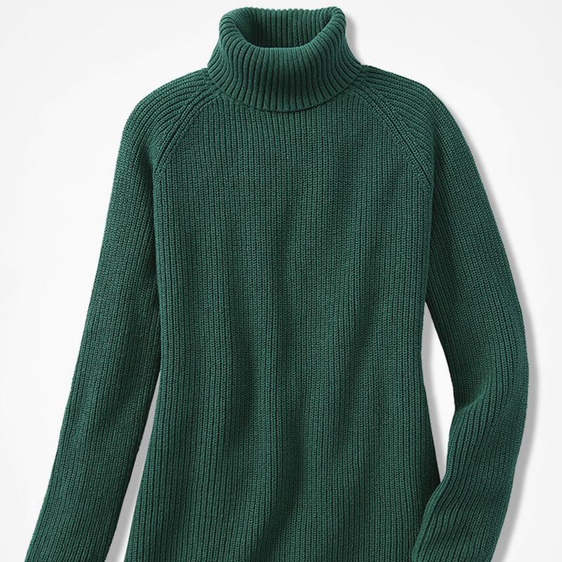 Green Custom 100% Cotton Turtleneck Women’s Knitted Sweater