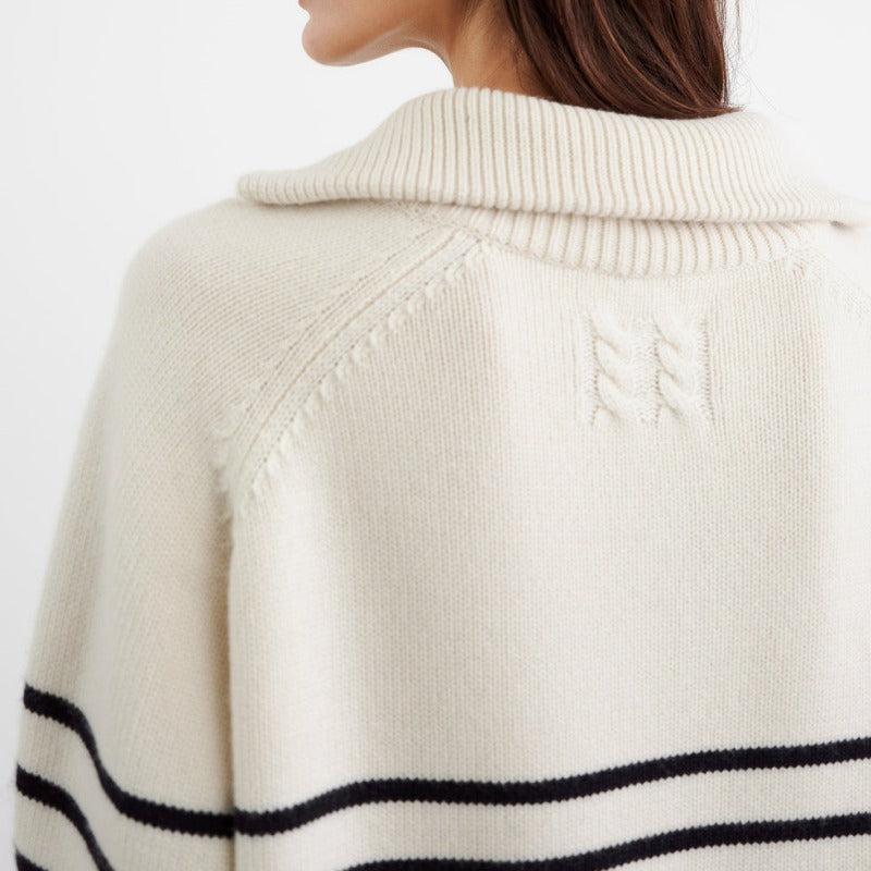 Custom V-neck 100% Cotton Women’s Knitted Sweater - Striped Design