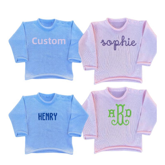 Wholesale Custom Baby Knitwear Button Design Rollneck Toddler Knit Sweater 100%Organic Cotton