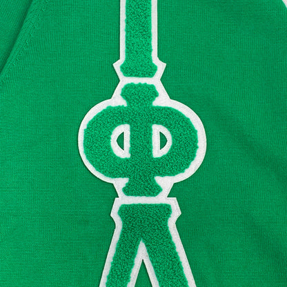 Chenille Embroidery Close-Up on Custom Iota Phi Lambda Cardigan