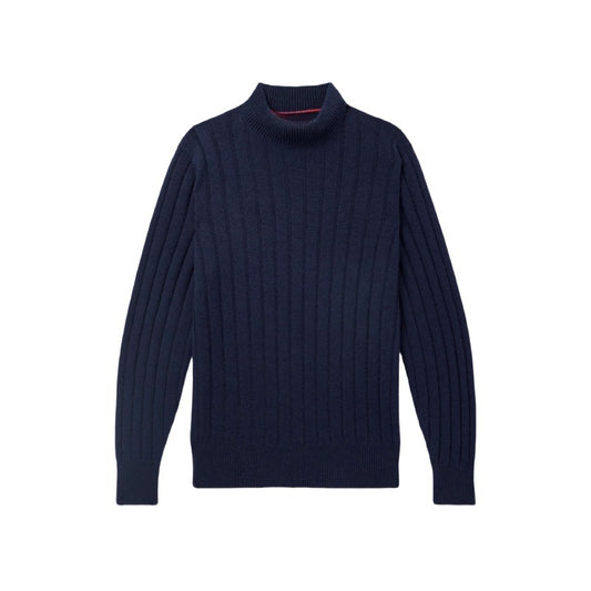 Elegant navy blue Men’s Crew Neck cotton Sweater, ideal for custom orders and wholesale.
