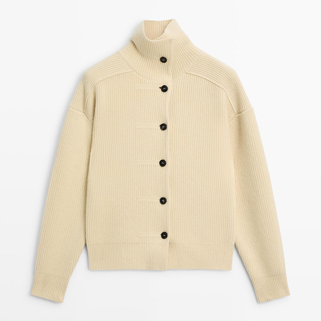 Custom Women's Ribbed High Neck Button Cardigan - PG10226