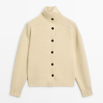 Custom Women's Ribbed High Neck Button Cardigan - PG10226