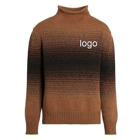 Front view of Custom 100% Cotton Men Knit Pullover Sweater with gradient ramp design and turtleneck