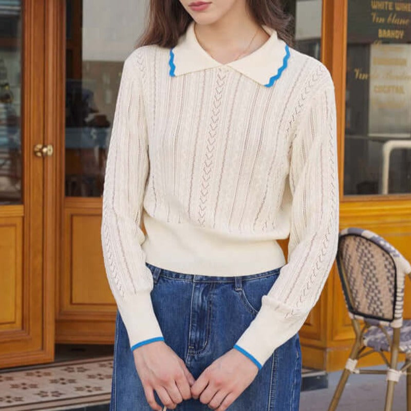 Custom Polo Cable Women's Sweater-Knitwear Manufacturer
