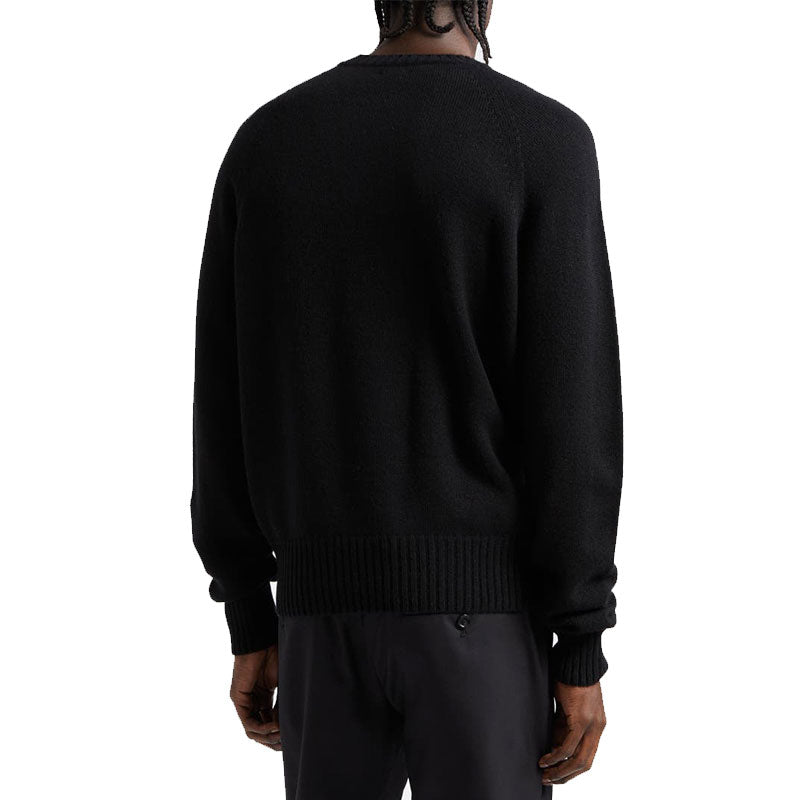 Back view of custom men's knit sweater in black, showcasing the fine cotton knit