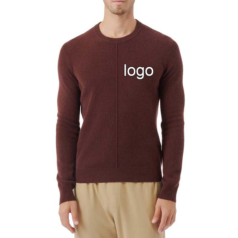 Front view of custom logo men's knit sweater in 100% cotton