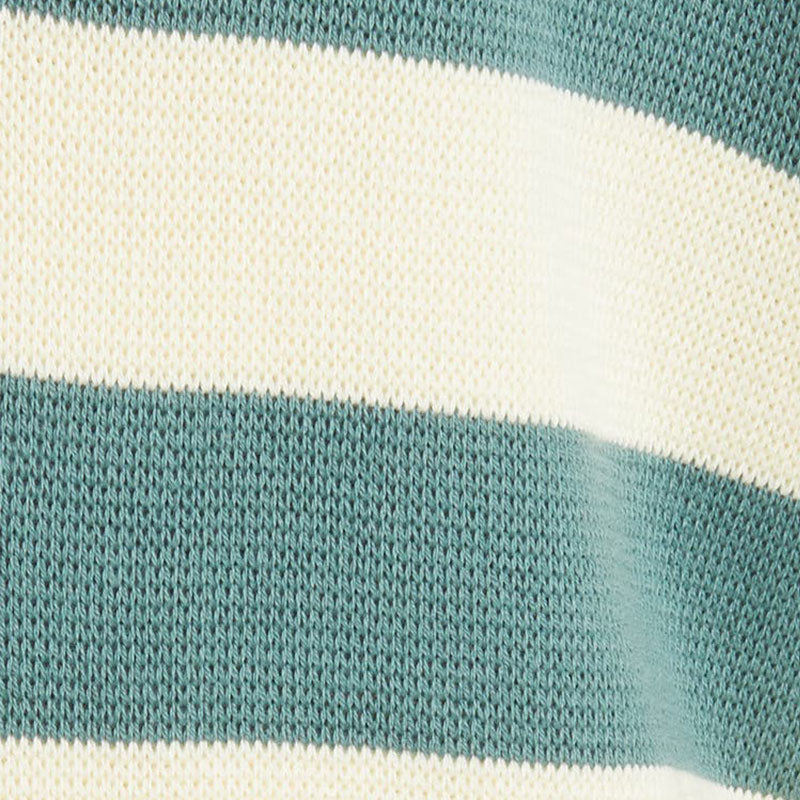 Close-up of the fabric pattern on a custom stripe cardigan with green and cream stripes, made from 100% cotton.