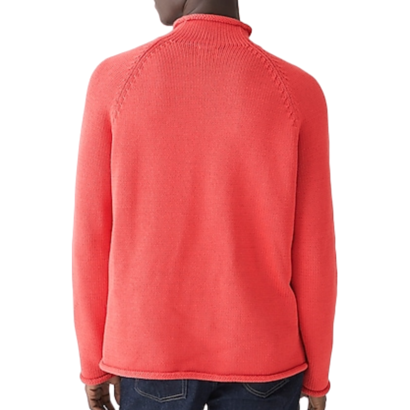 Back view of a custom red knit sweater with a roll neck, designed for OEM/ODM manufacturing.