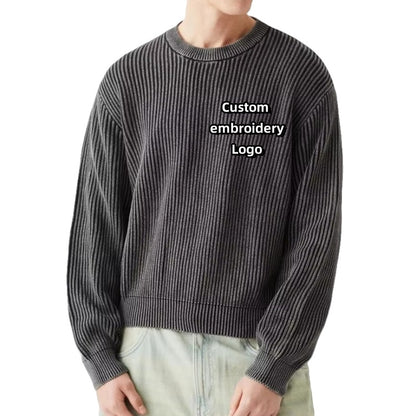 Wholesale Custom Men's Knit Streetwear Solid Color Pullover Embroidery