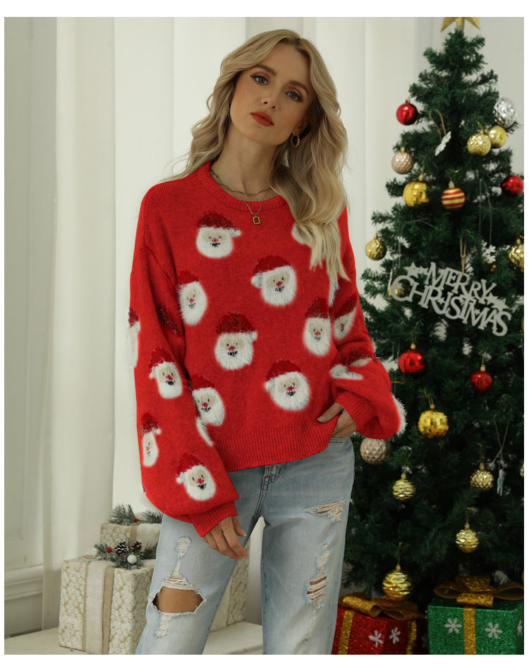 Wholesale Pullover Custom Jacquard Women Santa Winter Oversized Colorful Adults Jumper Top Ugly Christmas Sweater