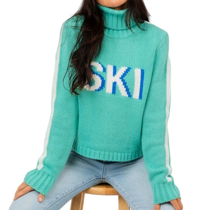 Wholesale Custom Woman Knit Sweater Letter Logo Striped Turtleneck Wool