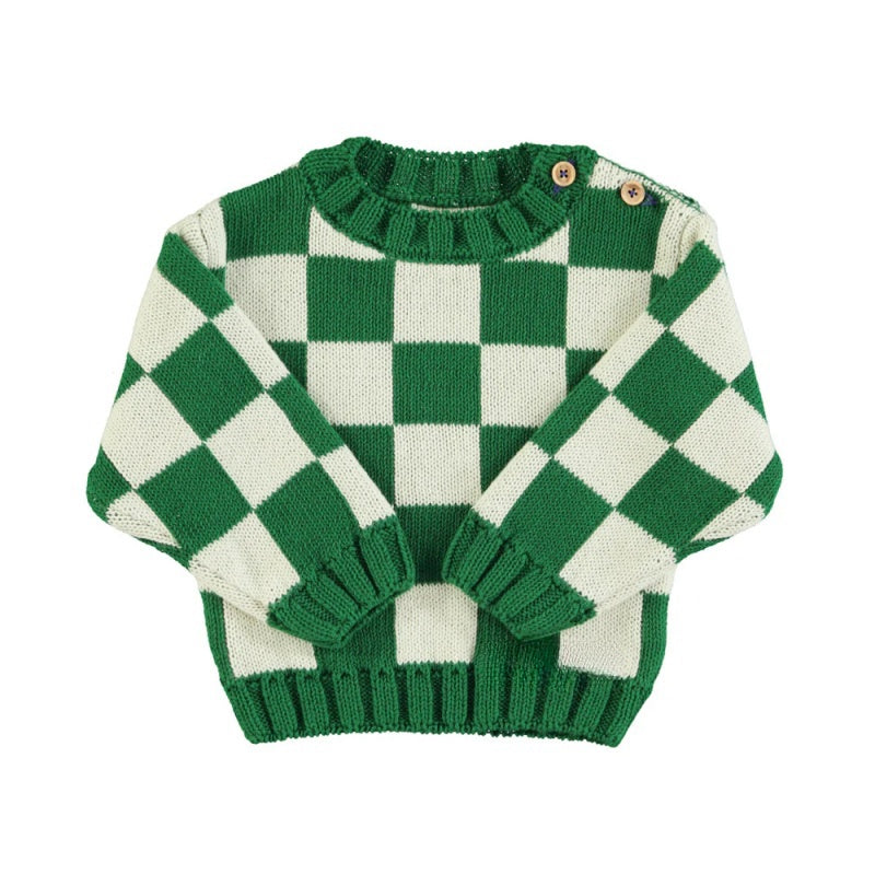 Wholesale Custom Baby Sweater Checkered 7GG Chunky Knitwear 100%Organic Cotton