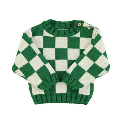 Wholesale Custom Baby Sweater Checkered 7GG Chunky Knitwear 100%Organic Cotton