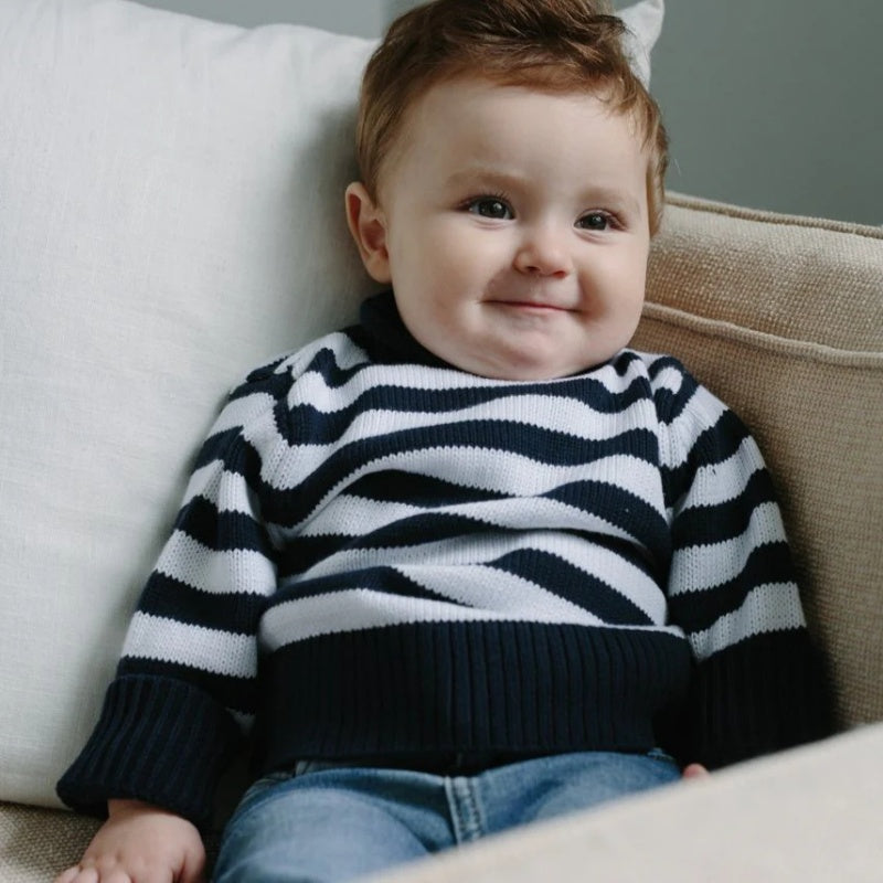 Wholesale Custom Baby Sweater Rollneck Striped 7GG Chunky Unisex Knit Pullover 100%Organic Cotton