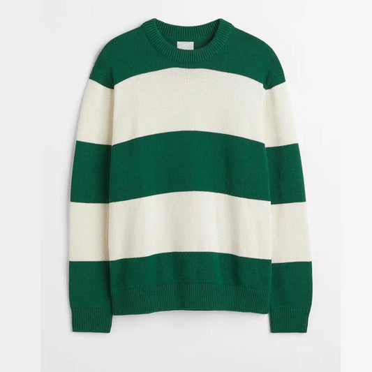 custom sweater manufacturer fashion crew neck fine knit cotton men's sweaters pullover green white striped