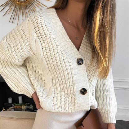 Casual Elegance – OEM/ODM V Neck Knitted Cardigan for Women
