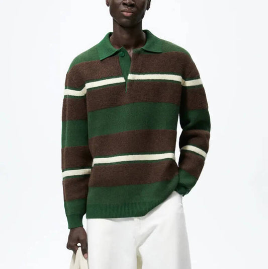 Stripe Wool Men's Knit Pullover Polo | Knitwear Manufacturer