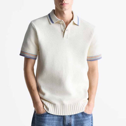 Wholesale Custom Polo Shirt Man Top Custom Logo Cotton Knitted Men Lightweight Striped Sleeves Polo Sweater