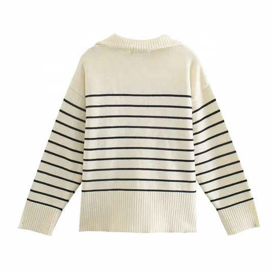 Custom Cotton Striped Women Sweater - PG5828
