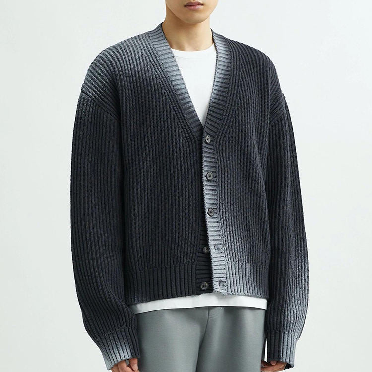 Custom V-neck Gradient Color Men's Cardigan - Knitwear Manufacturer
