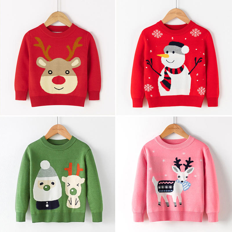Toddler Boys Girls Christmas Cartoon Autumn Winter Warm Knitted Long Sleeve Tops Knitwear Sweater