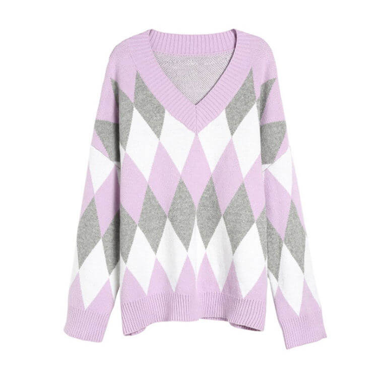 OEM/ODM Custom Acrylic Oversize V-neck Women Knit Pullover | Knitwear Manufacturer