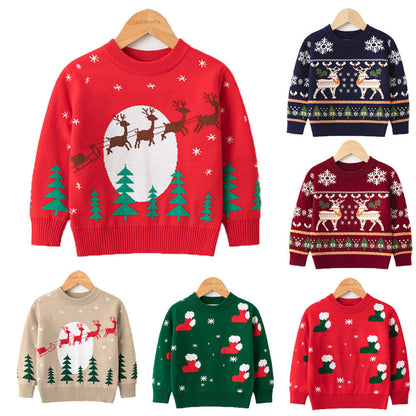 Toddler Boys Girls Christmas Cartoon Autumn Winter Warm Knitted Long Sleeve Tops Knitwear Sweater