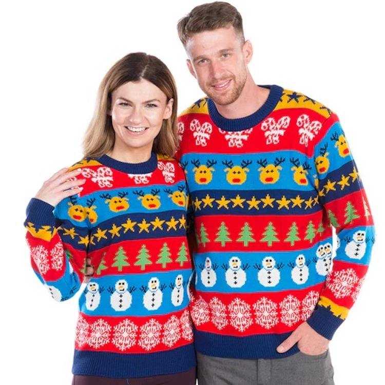 Custom Jacquard Knitted Couple Ugly Christmas Pullover Sweater Family Green Cotton Acrylic Sweater Woman Christmas Jumpe