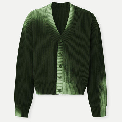 Custom V-neck Gradient Color Men's Cardigan - Knitwear Manufacturer