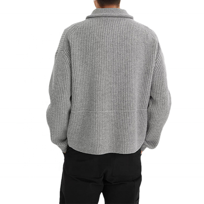 Men Solid Half Zip Polo Pullover Winter Crochet Sweater Striped Cuff Turtle Round Neck Knit Men's Sweaters