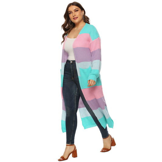 Elevate Style – Custom Plus Size Striped Cardigan Sweaters for Women