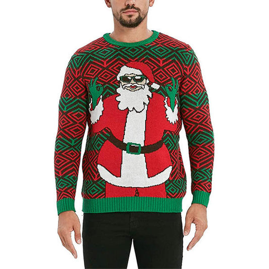 Custom Oem&odm Santa Jacquard Sweater Knitted Crew Neck Ugly Christmas Sweater Pullover Man Xmas Jumper