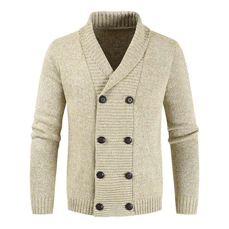 Turn-Down Collar Men's Cardigan Overcoat | Double Breasted Knitwear