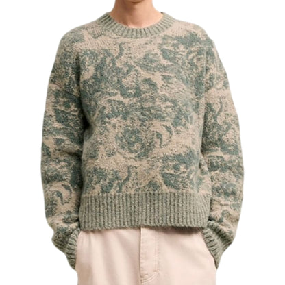 Wholesale Custom Logo Soft Fuzzy Alpaca Mohair Blend Jacquard Man Knit Sweater Oversize High-Quality Crew Neck Street Knitwear