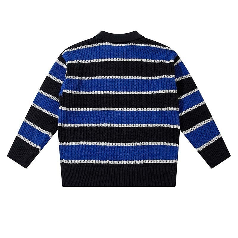 Wholesale Custom 100%Cotton Crochet Striped Man Knit Sweater Polo Neck High-Quality Open Honeycomb Knit Button Design