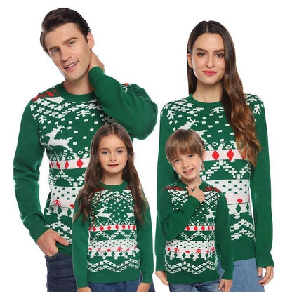 Custom Jacquard Knitted Couple Ugly Christmas Pullover Sweater Family Green Cotton Acrylic Sweater Woman Christmas Jumpe