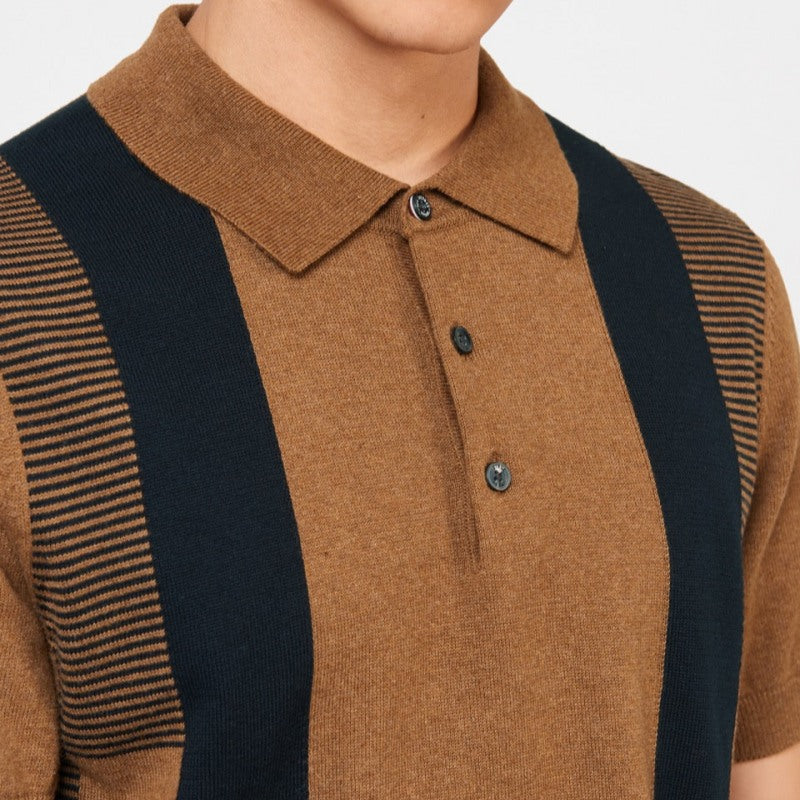 Custom 100% Wool Striped Short Sleeve Knit Polo for Men