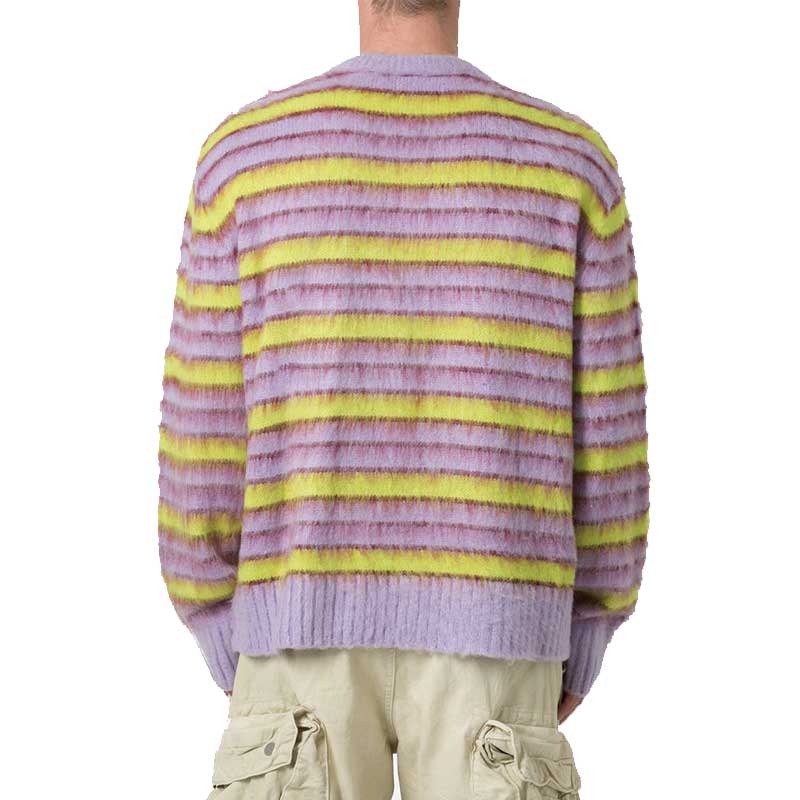 Back view of custom striped mohair knit sweater with crew neck