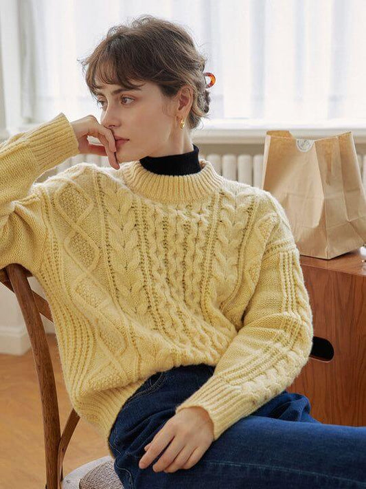 Yellow Cable Knit Wool Pullover Sweater-Premium Knitwear Manufacturer