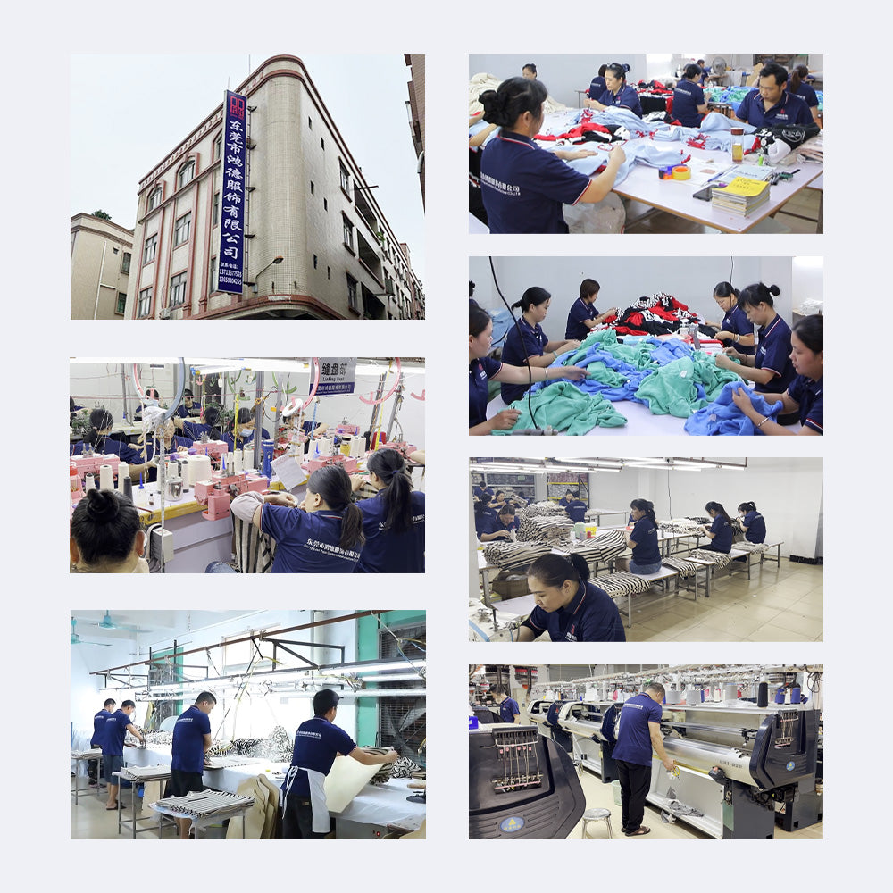 OEM/ODM sweater manufacturing factory in Dongguan, specializing in high-quality sweater customization for small and medium-sized clothing brands in Europe and the US. The image showcases our production line and staff operations, highlighting our expertise and efficiency in garment production