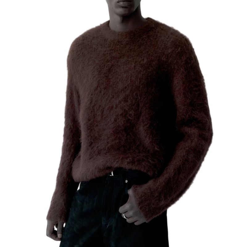 Wholesale Custom Men Knit Sweater Oversize Lightweight Crew Neck Crew Neck Mohair Alpaca Blend