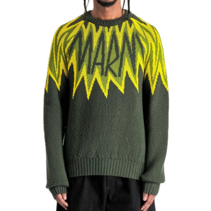 Wholesale Custom Man Knit Sweater Zigzag Pattern Crew Neck Knitwear Chunky Cotton Blend