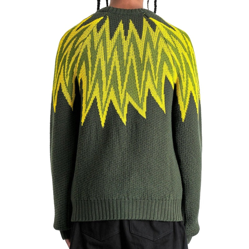 Wholesale Custom Man Knit Sweater Zigzag Pattern Crew Neck Knitwear Chunky Cotton Blend