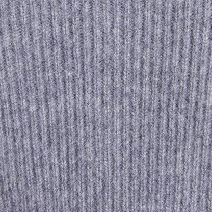 Close-up detail of the light grey custom shawl collar cashmere cardigan fabric, highlighting the ribbed knit texture.