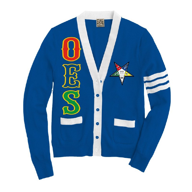 Embroidered Cardigan Custom Logo Letterman/Varsity Knitted Sweater OES Blue