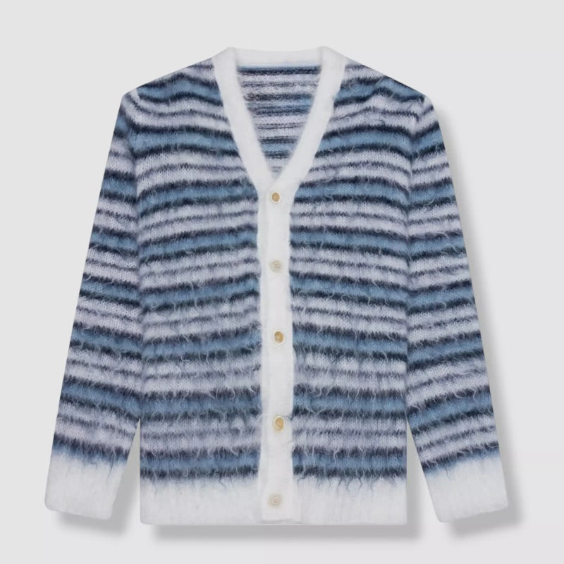 Wholesale Custom Man Knit Sweater Knit Cardigan Striped Button-Down Wool Blend