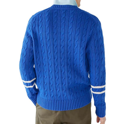 Wholesale Custom Man Knit Sweater V-neck Striped Long Sleeve Pullover Cotton Blend