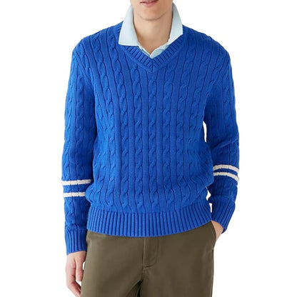 Wholesale Custom Man Knit Sweater V-neck Striped Long Sleeve Pullover Cotton Blend