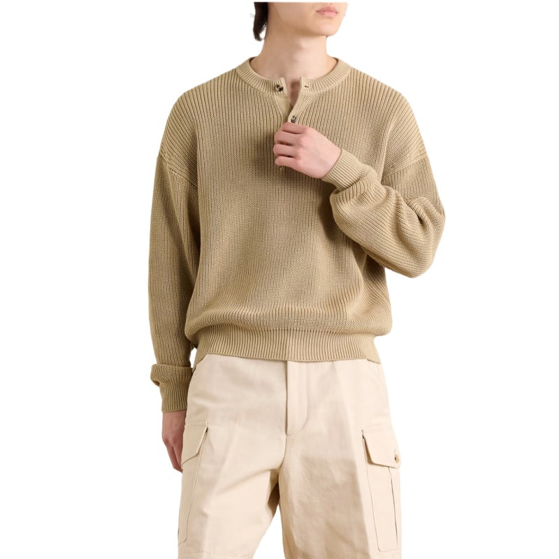 Wholesale Custom Man Knit Sweater Henley Neckline Button Long Sleeve Pullover Cotton Blend